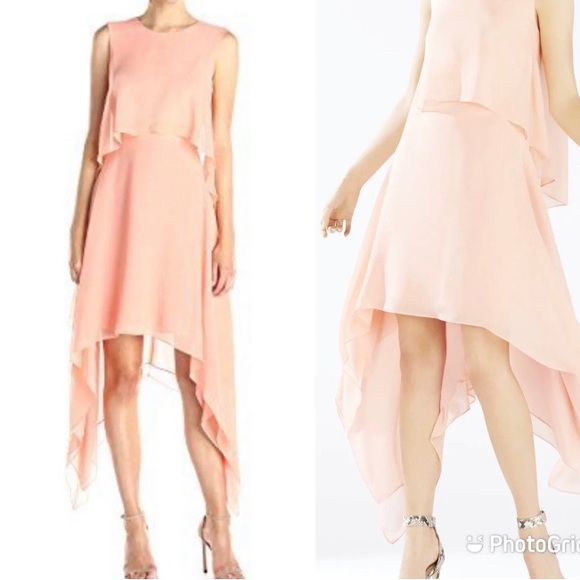 BCBG Maxazira Marilee 100% SILK chiffon high neck dress M peach pink blush CL3 - Picture 12 of 16